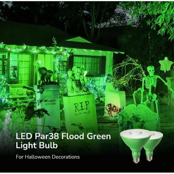 EDISHINE PAR38 2-PACK Green Flood Light LED Bulbs Outdoor Dimmable - Picture 3 of 7